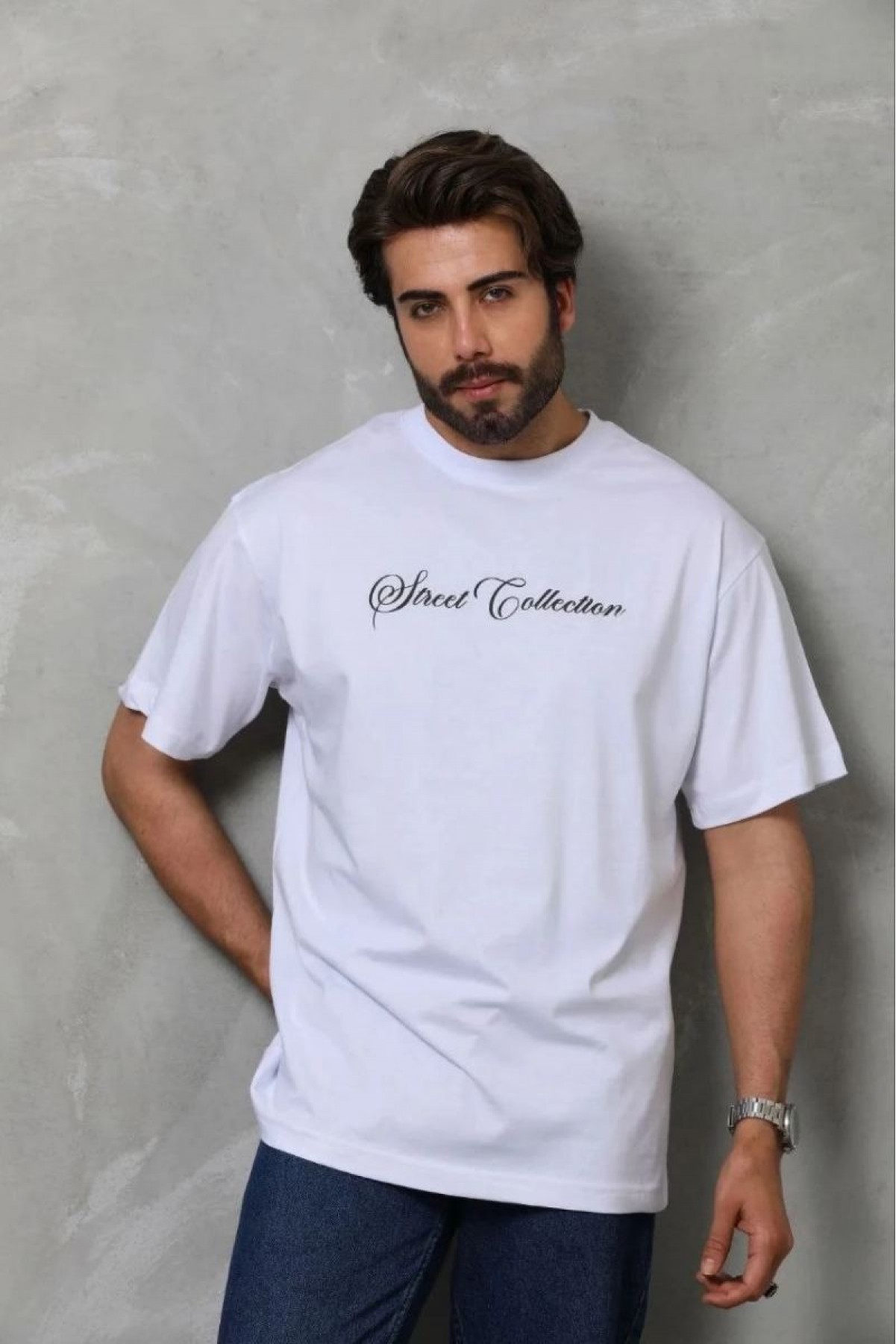 Erkek Baskılı T-Shirt Kısa Kol Bisiklet Yaka Regular Fit Tişört - Beyaz