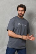 Erkek Baskılı T-Shirt Kısa Kol Bisiklet Yaka Regular Fit Tişört - Füme