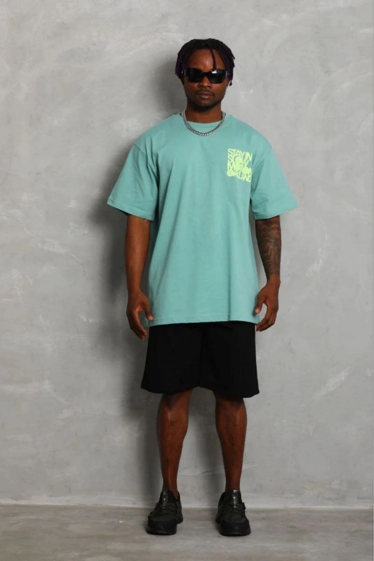 Erkek Baskılı T-Shirt Kısa Kol Bisiklet Yaka Regular Fit Tişört - Mint Yeşili