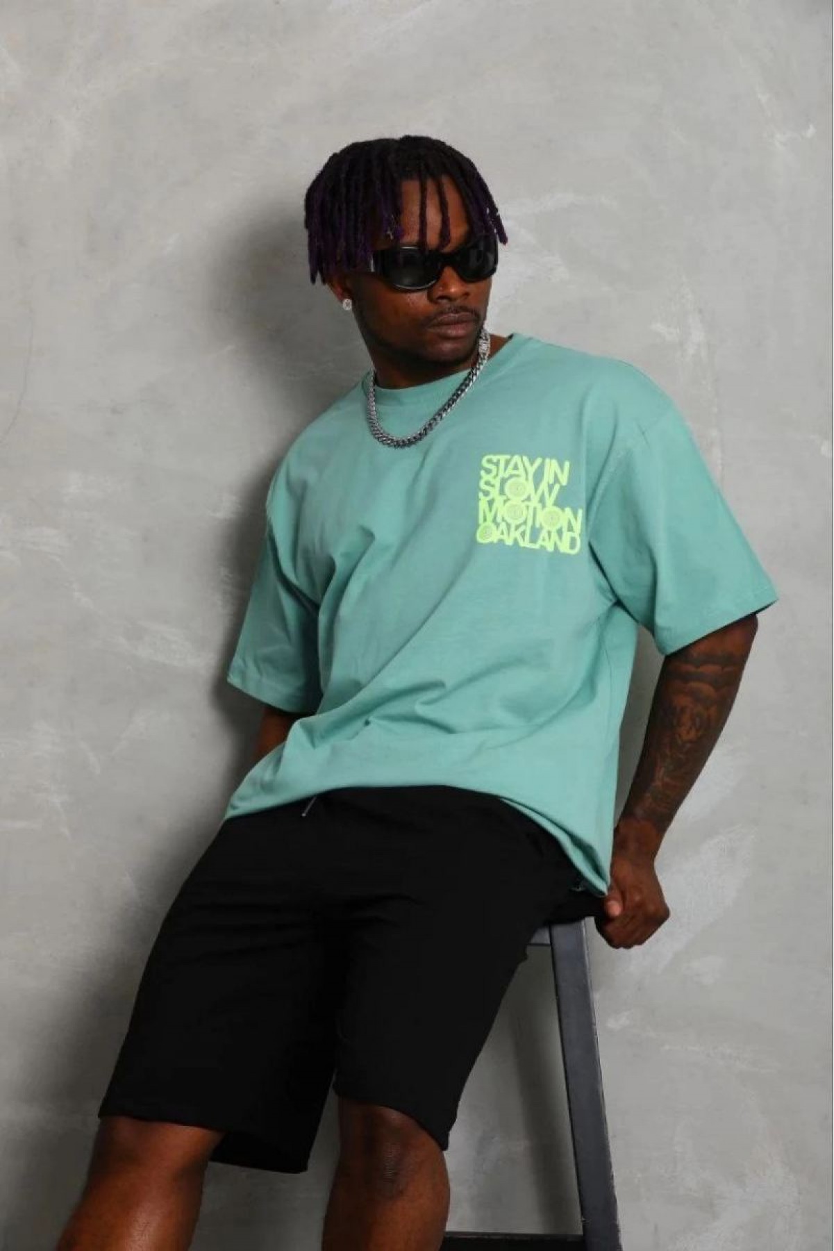 Erkek Baskılı T-Shirt Kısa Kol Bisiklet Yaka Regular Fit Tişört - Mint Yeşili