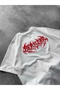Kadın Kısa Kol Yazlık Tişört Bisiklet Yaka Baskılı Oversize T-Shirt - Beyaz