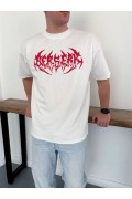 Erkek Kısa Kol Yazlık Tişört Bisiklet Yaka Baskılı Oversize T-Shirt - Beyaz