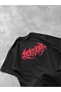 Erkek Kısa Kol Yazlık Tişört Bisiklet Yaka Baskılı Oversize T-Shirt - Siyah