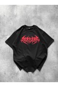 Erkek Kısa Kol Yazlık Tişört Bisiklet Yaka Baskılı Oversize T-Shirt - Siyah