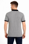 Erkek Polo Yaka Çizgili Tişört Kısa Kol Düğmeli Yazlık T-Shirt - Gri