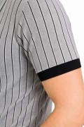 Erkek Polo Yaka Çizgili Tişört Kısa Kol Düğmeli Yazlık T-Shirt - Gri