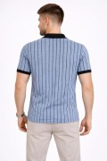 Erkek Polo Yaka Çizgili Tişört Kısa Kol Düğmeli Yazlık T-Shirt - Bebek Mavisi