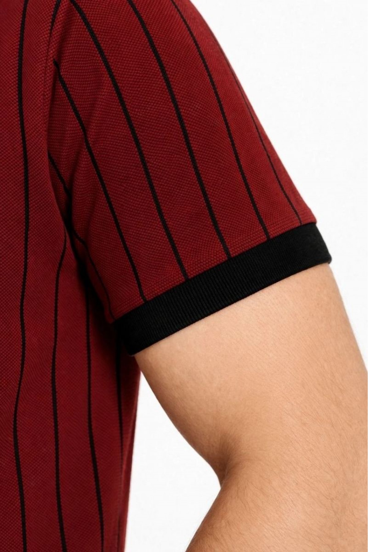 Erkek Polo Yaka Çizgili Tişört Kısa Kol Düğmeli Yazlık T-Shirt - Bordo
