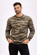 Erkek Kamuflaj Desenli 2 İplik 4 Mevsim Uzun Kollu Bisiklet Yaka Sweatshirt - Kamuflaj