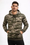 Erkek Kamuflaj Desenli 2 İplik 4 Mevsim Kapüşonlu Kanguru Cepli Hoodie Sweatshirt - Kamuflaj