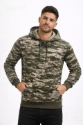 Erkek Kamuflaj Desenli 2 İplik 4 Mevsim Kapüşonlu Kanguru Cepli Hoodie Sweatshirt - Kamuflaj