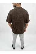 Erkek Premium Tişört OSY Yumuşak Dokulu Yıkamalı Oversize T-Shirt - Kahverengi