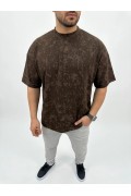 Erkek Premium Tişört OSY Yumuşak Dokulu Yıkamalı Oversize T-Shirt - Kahverengi