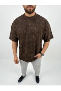 Erkek Premium Tişört OSY Yumuşak Dokulu Yıkamalı Oversize T-Shirt - Kahverengi