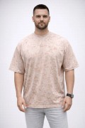 Erkek Premium Tişört OSY Yumuşak Dokulu Yıkamalı Oversize T-Shirt - Bej