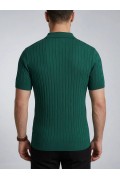 Erkek Yazlık Triko Saç Örgü Tişört Kısa Kol Polo Yaka Fermuarlı T-Shirt - Haki