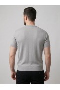 Erkek Yazlık Triko Dokuma Tişört Kısa Kol Bisiklet Yaka Örgü Desenli T-Shirt - Gri