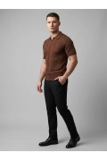 Erkek Yazlık Triko Dokuma Tişört Kısa Kol Polo Yaka T-Shirt - Kahverengi