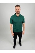 Erkek Yazlık Triko Dokuma Tişört Kısa Kol Polo Yaka T-Shirt - Koyu Yeşil