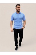 Erkek Yazlık Triko Dokuma Tişört Kısa Kol Polo Yaka T-Shirt - Bebek Mavisi