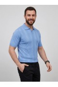 Erkek Yazlık Triko Dokuma Tişört Kısa Kol Polo Yaka T-Shirt - Bebek Mavisi