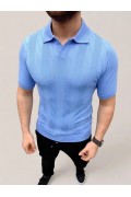 Erkek Yazlık Triko Dokuma Tişört Kısa Kol Polo Yaka T-Shirt - Bebek Mavisi
