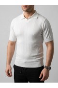 Erkek Yazlık Triko Dokuma Tişört Kısa Kol Polo Yaka T-Shirt - Beyaz