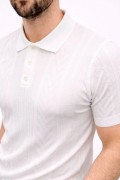 Erkek Yazlık Triko Tişört Kısa Kol Polo Yaka Düğmeli T-Shirt - Beyaz