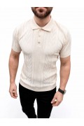 Erkek Yazlık Triko Tişört Kısa Kol Polo Yaka Düğmeli T-Shirt - Krem
