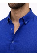 Erkek KETEN Kumaş Oversize Uzun Kollu Rahat Kalıp Gömlek - Saks Mavisi