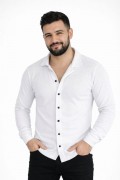 Erkek Waffle Kumaş Uzun Kollu Düğmeli Açık Yaka Regular Fit Gömlek - Beyaz
