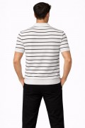 Erkek Triko Polo Yaka Fermuarlı Çizgili Tişört T-Shirt Yazlık Şık - Beyaz