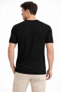 Erkek Yazlık Fitilli Triko Tişört Kısa Kol Bisiklet Yaka T-Shirt - Siyah