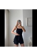 Kadın Straplez Mini Etek Görünümlü Şortlu Elbise Büzgülü Şık Yazlık - Siyah