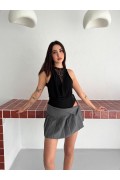 Kadın Dantel Detaylı Derin Dekolte Body Şık Kolsuz Yazlık Bodysuit - Siyah
