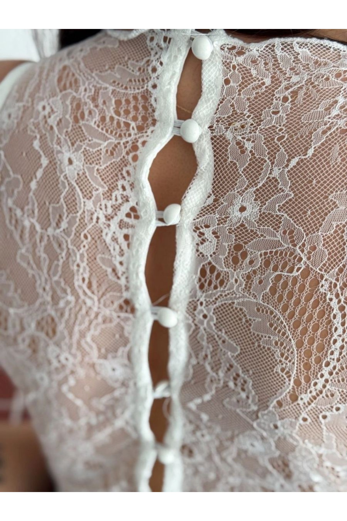Kadın Dantel Detaylı Derin Dekolte Body Şık Kolsuz Yazlık Bodysuit - Beyaz