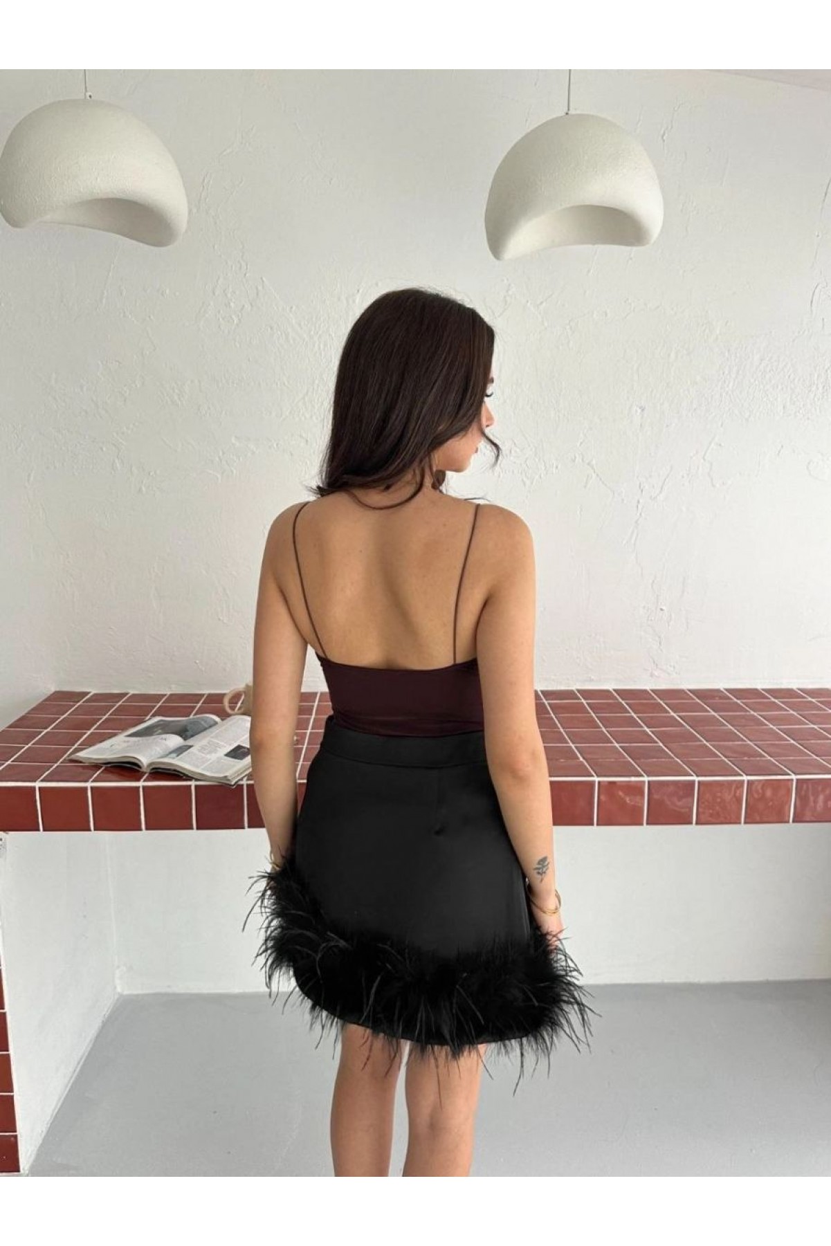 Kadın Derin Dekolte Askılı Body Sırt Dekolteli Şık Kolsuz Yazlık Bodysuit - Kahverengi