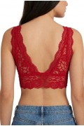 Kadın Dantel Bralet Crop Sütyen V Yaka Askılı Şık Esnek Rahat - Kırmızı