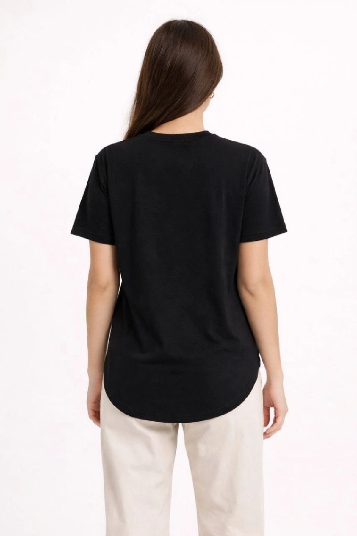 Kadın Basic T-Shirt Kısa Kol Bisiklet Yaka Oval Kesim Tişört - Siyah