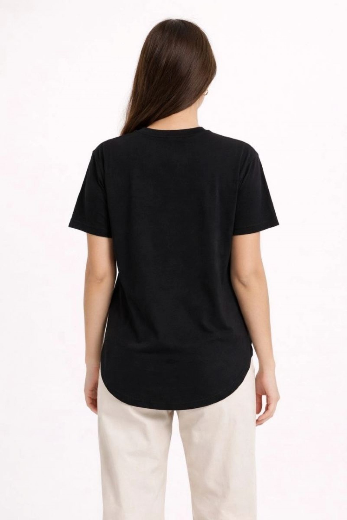 Kadın Basic T-Shirt Kısa Kol Bisiklet Yaka Oval Kesim Tişört - Siyah