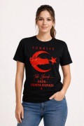 Kadın TÜRKİYE Ay Yıldız 2026 Dünya Kupasi Taraftar Forma T-Shirt - Siyah