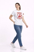Kadın Türkiye World Cup 2026 Baskılı Tişört Futbol Temalı Forma T-Shirt - Beyaz