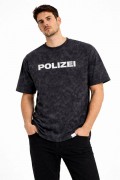 Erkek Asit Yıkamalı Baskılı Tişört Bisiklet Yaka Kısa Kollu Streetwear T-shirt - Siyah
