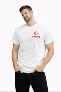 Erkek TÜRKİYE Ay Yıldız Baskılı Taraftar Forma T-Shirt - Beyaz