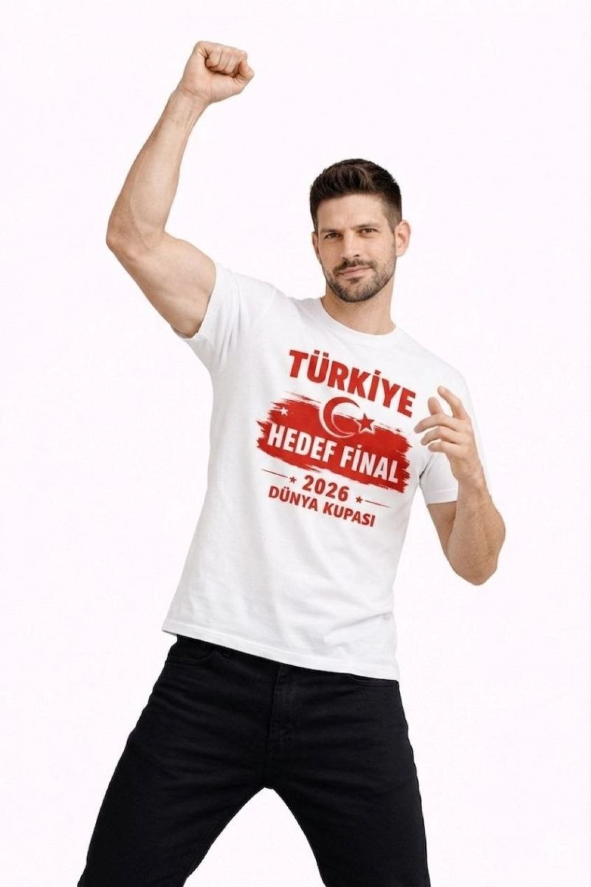 Erkek TÜRKİYE Baskılı Tişört Ay Yıldız 2026 Dünya Kupası Taraftar Forma T-Shirt - Beyaz
