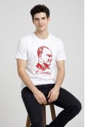 Erkek Atatürk Baskılı Tişört Kısa Kollu Bisiklet Yaka T-Shirt - Beyaz