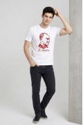 Erkek Atatürk Baskılı Tişört Kısa Kollu Bisiklet Yaka T-Shirt - Beyaz