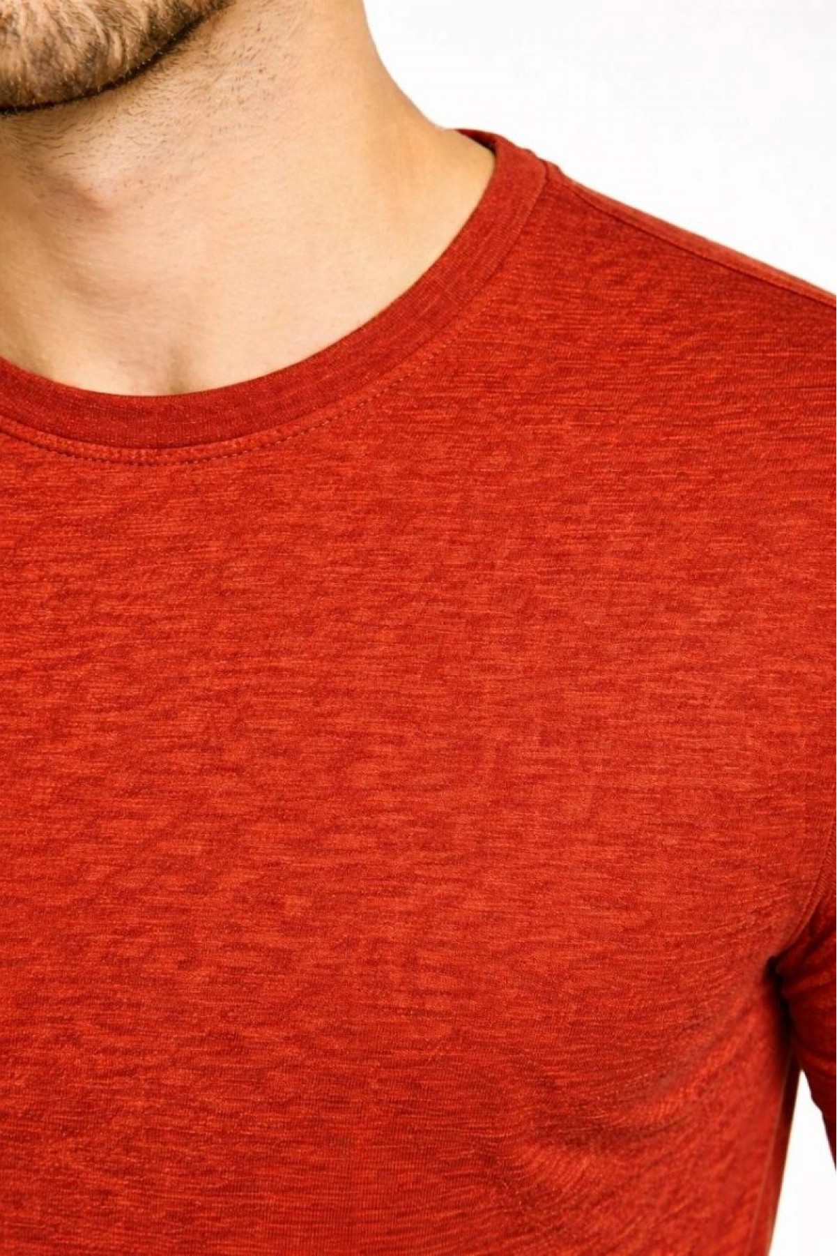 Erkek Flam Kumaş Melanj Dokulu Regular Fit Tişört Bisiklet Yaka Yazlık T-Shirt - Kiremit