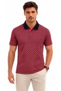 Erkek Pike Kumaş Polo Yaka Desenli Tişört Kısa Kol Yazlık T-Shirt - Kırmızı