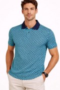 Erkek Pike Kumaş Polo Yaka Desenli Tişört Kısa Kol Yazlık T-Shirt - Turkuaz